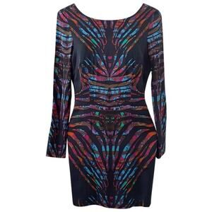 MARA HOFFMAN Long Sleeve Animal Print Open Back Silk Mini Dress